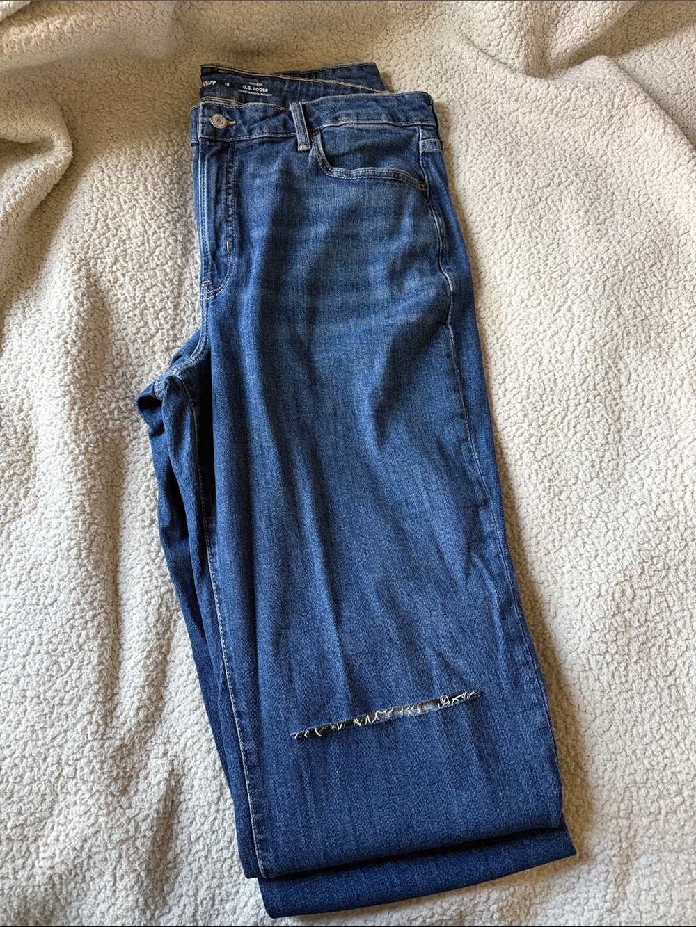 Old Navy Blue OG Loose Straight Leg Jeans - Distressed Detail